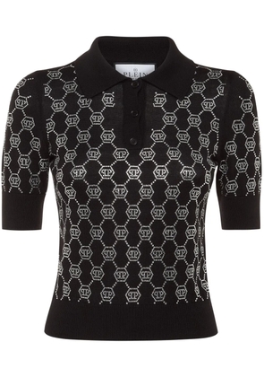 Philipp Plein crystal-embellished polo top - Black