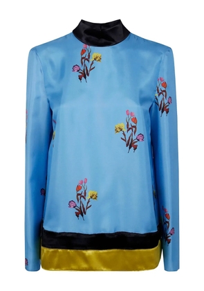 Marni floral-print silk top - Blue
