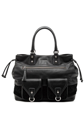 Loewe Pre-Owned 2010-2026 Calfskin and Suede Anagram Pocket tote bag - Black