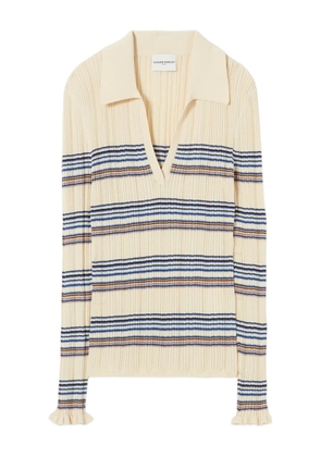 Claudie Pierlot striped ruffled polo top - Neutrals