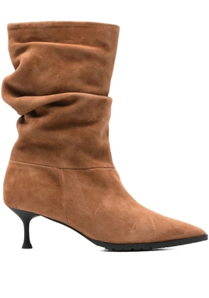Fratelli Russo gathered-detail mid-calf boots - Brown