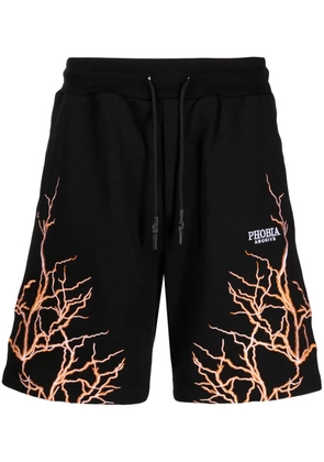 PHOBIA Lightning-embroidered track shorts - Black