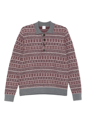 Eleventy long-sleeved intarsia-knit polo shirt - Red