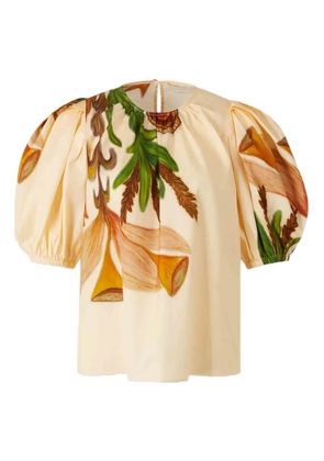 Ulla Johnson Las Olas puffed-sleeve botanical-print top - Neutrals