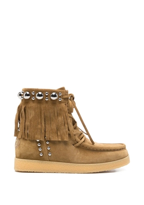 Valentino Garavani fringed-upper studded ankle boots - Brown
