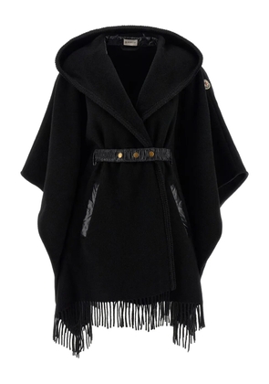 Moncler hooded fringed cape - Black