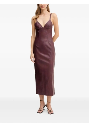 Bardot V-neck faux-leather midi dress - Red