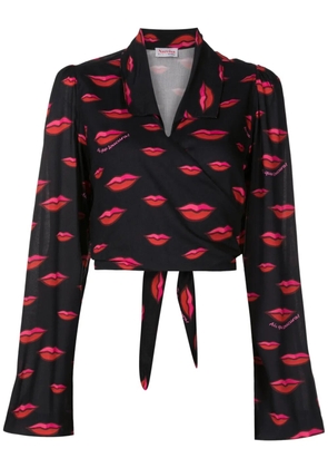 Amir Slama lips-print long-sleeved shirt - Black