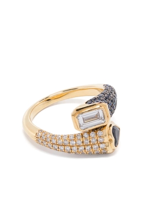SHAY 18K yellow gold Mixed Bypass diamond and sapphire pinky ring