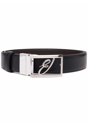 Brioni logo-plaque leather belt - Black
