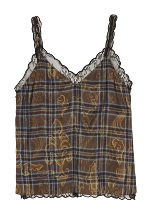 Bimba y Lola lace trim plaid top - Blue