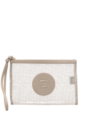FENDI logo-patch clutch bag - Neutrals