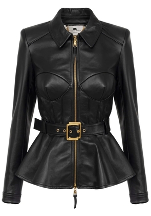 Elisabetta Franchi peplum leather jacket - Black