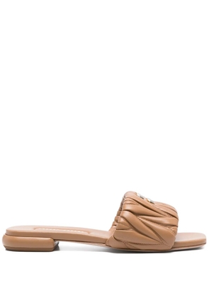 Miu Miu logo-lettering sandals - Brown