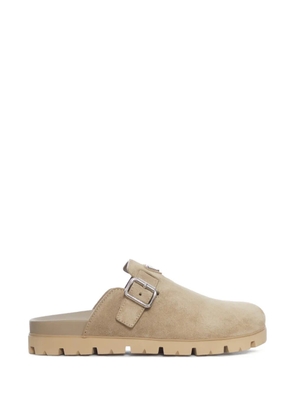 Prada logo buckle suede mules - Neutrals