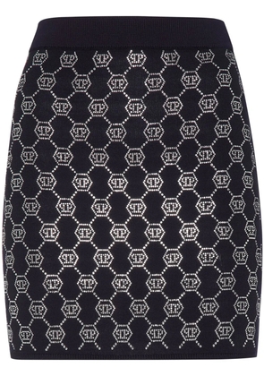 Philipp Plein monogram-embellished knitted mini skirt - Blue