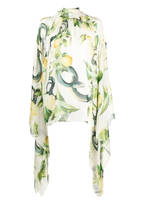 Roberto Cavalli Lemon-print elongated-sleeve blouse - Green