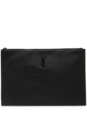 Saint Laurent Pre-Owned 2019 Croc Embossed Leather Monogram clutch bag - Black