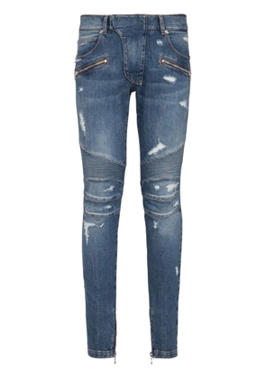 Balmain panelled distressed skinny jeans - Blue
