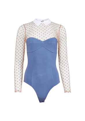 Fleur Du Mal collared dotted tulle bodysuit - Blue