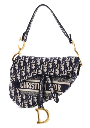 Christian Dior Pre-Owned Saddle Handbag Logo Embroidered Oblique Canvas Medium shoulder bag - Blue