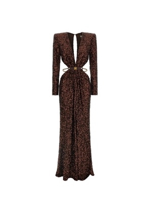 Elisabetta Franchi sequined V-neck evening dress - Brown