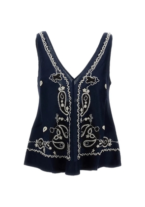 P.A.R.O.S.H. embroidered V-neck linen top - Blue