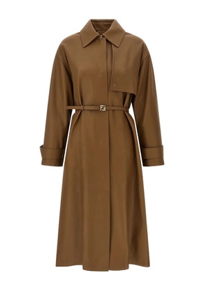 FENDI embossed logo belted trench coat - Brown