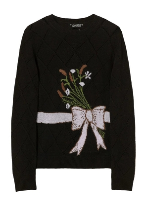 TWINSET floral-bow graphic sweater - Black