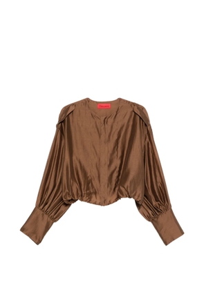 THELATEST Diana collarless long-sleeve shirt - Brown