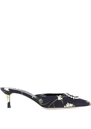 Manolo Blahnik floral-print pearl-embellished mules - Black