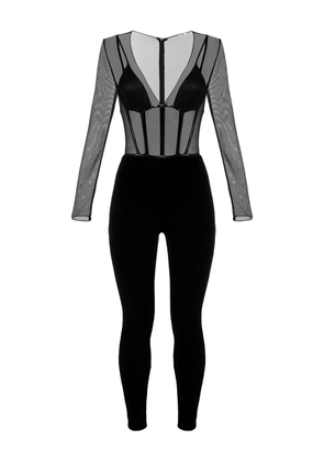 Elisabetta Franchi tulle-details zip-back jumpsuit - Black