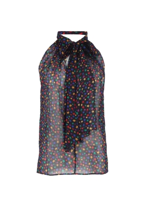 Saint Laurent Pre-Owned star-print pussy-bow blouse - Black