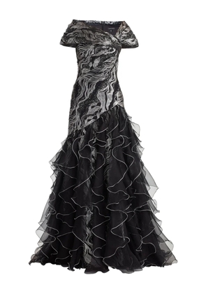 Tadashi Shoji ruffled metallic-effect maxi dress - Black