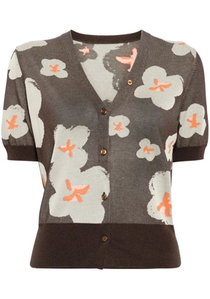 JNBY floral intarsia-knit cotton-blend cardigan - Brown