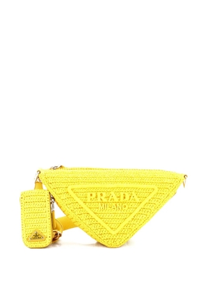 Prada Pre-Owned Triangle Logo Zip Crochet Raffia Small crossbody bag - Yellow