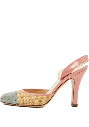 Prada Pre-Owned 100mm raffia embossed leather slingback pumps - Pink