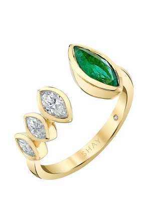 SHAY embellished emerald and diamond marquise open ring - Gold