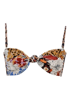 Agua By Agua Bendita patchwork knot-front bikini top - Brown