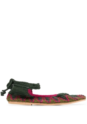 SLO_HAND_MADE lace-up crochet ballet flats - Green