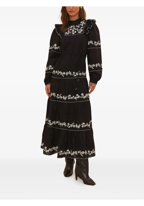 FARM Rio floral-embroidered tiered ruffle dress - Black