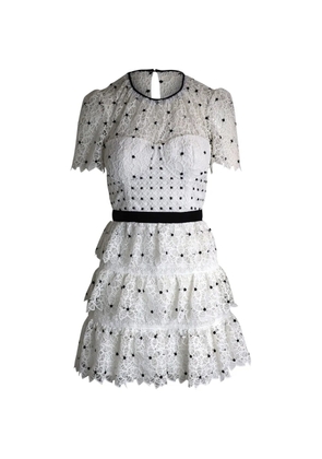 Self-Portrait tiered polka-dot floral-lace mini dress - White