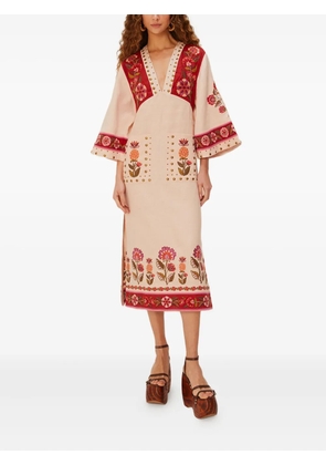 FARM Rio floral-embroidered studded maxi dress - Neutrals