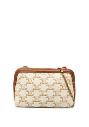 Celine Pre-Owned 2021-2025 Triomphe Coated Canvas Clutch On Chain crossbody bag - White