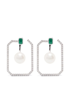 SHAY 18K white gold multi-stone octagon hoop earrings - Silver