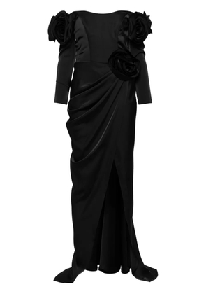 Ana Radu floral-appliqué satin gown - Black