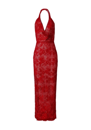MOOS STUDIO Crimson Heat halter-neck lace maxi dress - Red