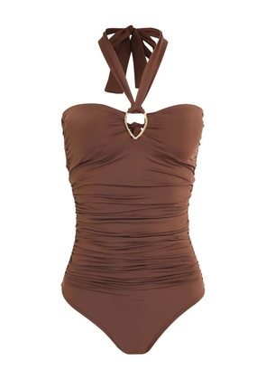 Brigitte Margareth halter-neck ruched swimsuit - Brown