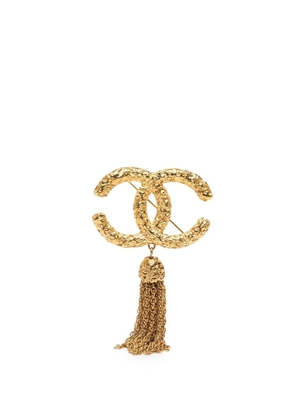 CHANEL Pre-Owned 1994 Gold Plated CC Logo Tassel Lava Fringe Brooch costume brooch