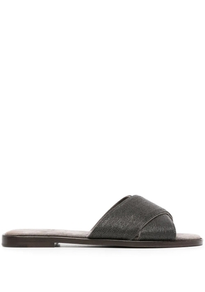 Brunello Cucinelli Monili-detail crossover-straps slides - Grey